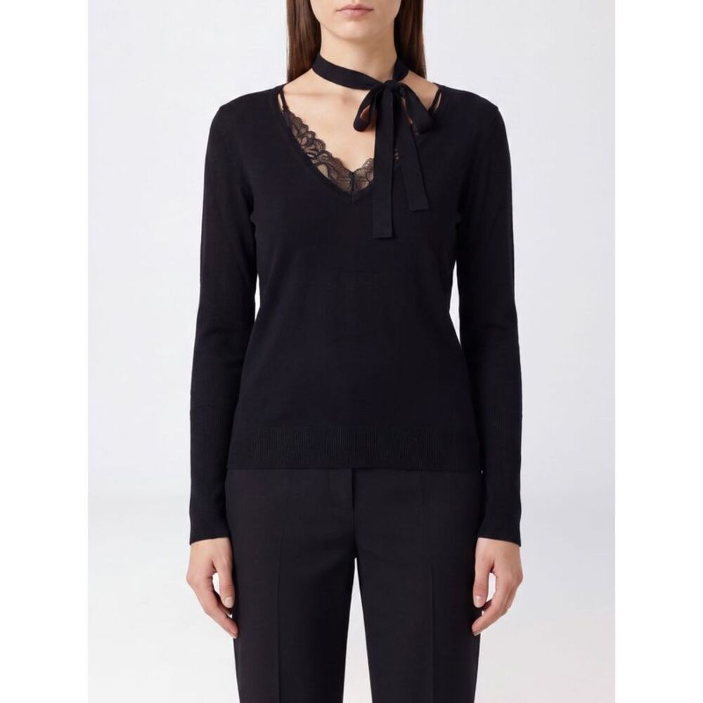 Pinko Women Slim Fit Wool Jumper Pinko With V-Neck And Scarf Tie